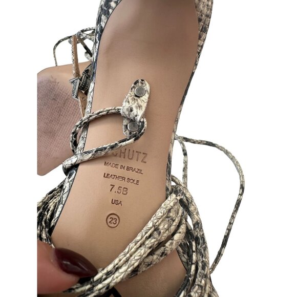 SCHUTZ Snake Print Leather Lace Up Heels Size 37.5 - Picture 5 of 7
